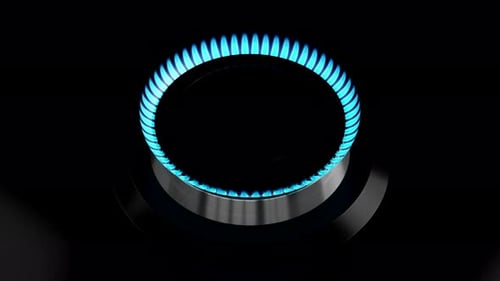 Close-Up of Gas Stove Burner with Blue Flames