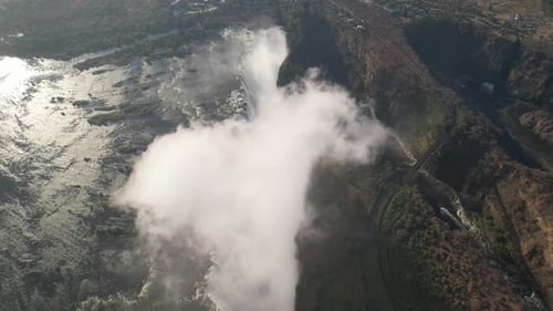 Aerial drone view of Victoria Falls, between Zambia and Zimbabwe