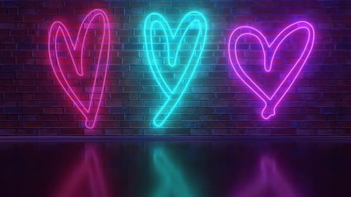 Panneaux lumineux et scintillants dessinés à la main en forme de cœur d'amour au néon - 4K