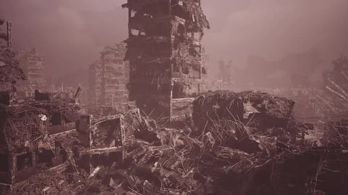 Destruction in a Devastated City After a Catastrophic Event Unfolding