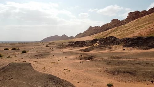 Drone shot of desert and mountain
