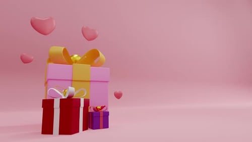 Animated 3D Gift Boxes with Floating Hearts for Celebrations