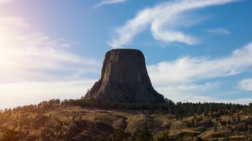 Aerial shot of Devils Tower in Wyoming.