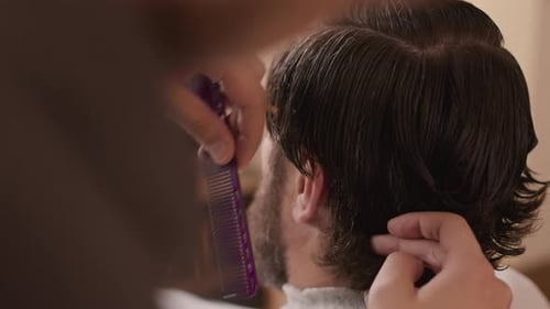 Close up Hair Cut in Salon