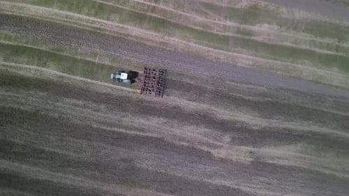 Tractor working on the field doing tillage with cultivator