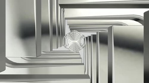 Movement Through a Tunnel of Silver Shapes, Exclusive, 3D Render, Reflection, Background