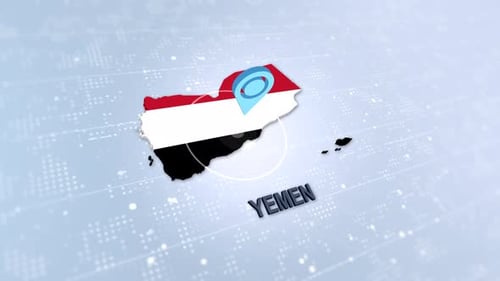 3D Yemen Map with Flag and Location Pin Animation