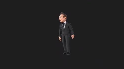 Fun 3D cartoon business man talking (with alpha channel)