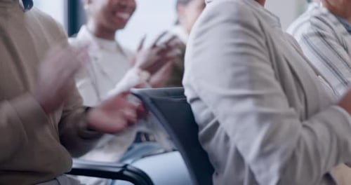 Business people, applause or hands of audience at a seminar or workshop for success in conference