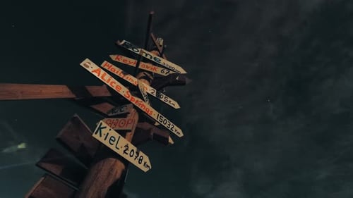 Whimsical Wooden Signpost Pointing to Global Destinations