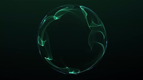 Dynamic green and blue fractal energy sphere with flowing plasma structures