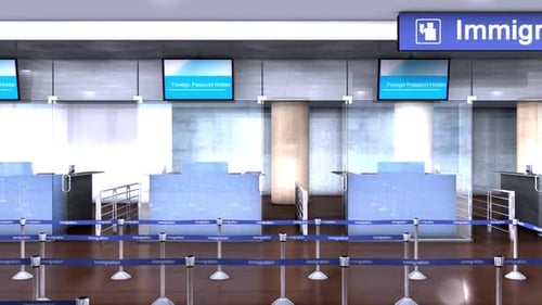 Empty Airport Immigration Area with Check-in Counters