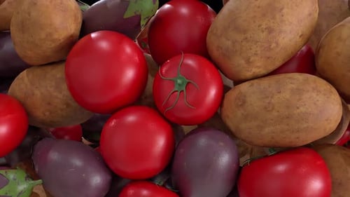 Falling Organic Vegetables Loop on Black Background