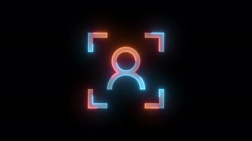 Neon-Webcam-Symbol Braune Cyanfarbe Leuchtende Animation Schwarzer Hintergrund