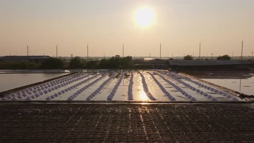 Aerial view of Thai salt farming in traditional coastal villages
