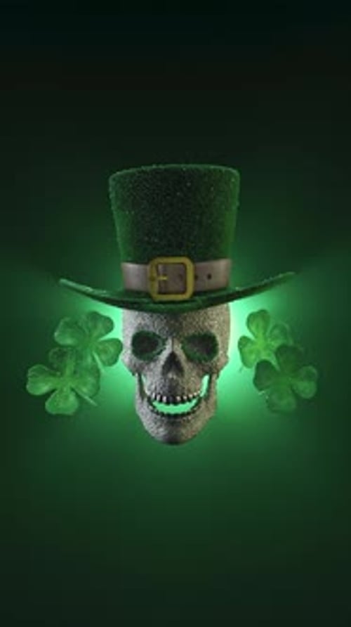 Loop This is a Green Skull Adorned with a Hat and Shamrocks Perfect for Celebrating St Patricks Day