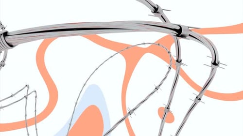 Colorful abstraction with stains and a barbed wire