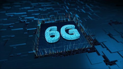 6G Technology Processor Chip with Glowing Circuit Animation