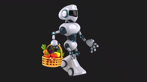Lustiger 3D-Cartoon-Roboter mit Gemüse (auf Alpha)