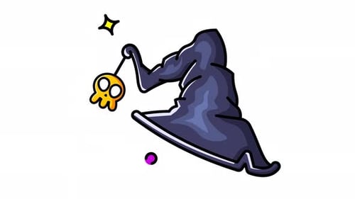 Animated Cartoon Witch Hat with Wiggling Skull for Halloween