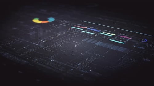 Animated Business Data Analysis on a Futuristic Digital Dashboard