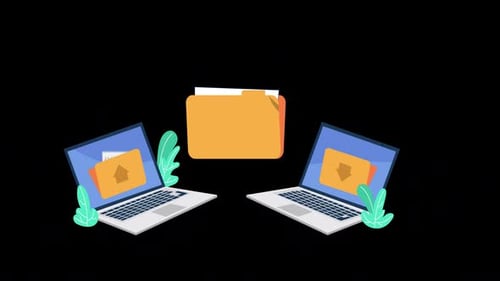 Transfert de documents Animation 2D du transfert de documents entre ordinateurs portables Alpha Channel