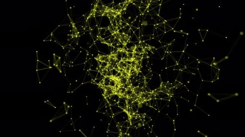 Abstract Yellow Plexus Structure in Motion Around at Black Background