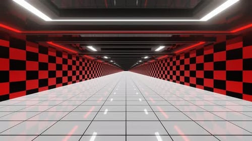 Red And Black And White Futuristic Hallway Background Vj Loop In 4K
