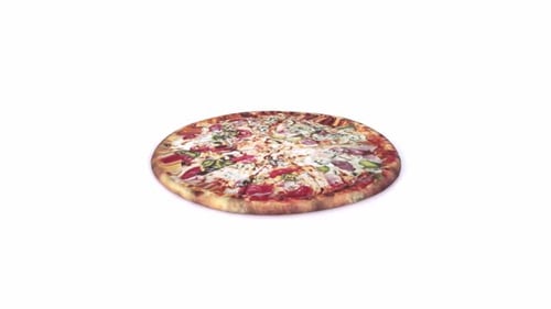 Delicious Pizza Rotating on White Background