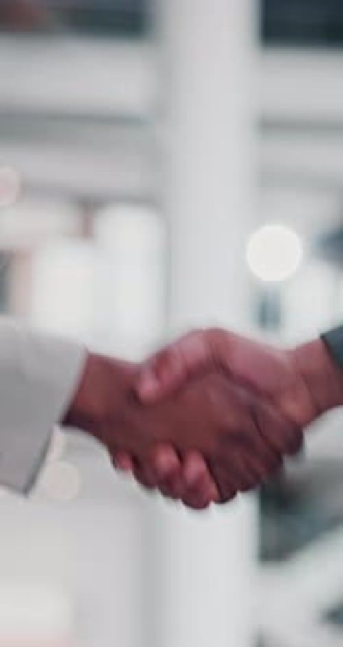Handshake, agreement and hands of business people in office for teamwork