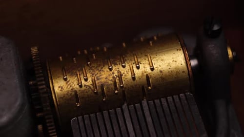 Music Box Playing Melody, Close Up of Mechanism
