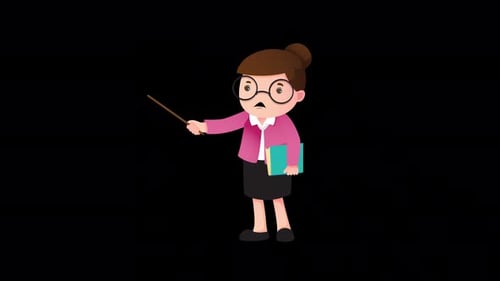 Animated Female Teacher Character Explaining with Pointer