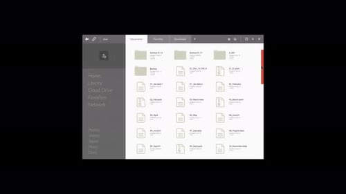 Coleção OS: Interface de uma pasta aberta com arquivos no gerenciador de arquivos sendo rolados para baixo