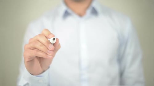 MCommerce Man Writing on Transparent Screen