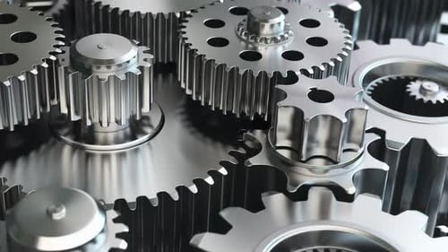 Smoothly Animated Interlocking Metallic Gears Turning