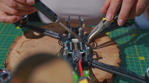 Camera Move Around the Desktop Engineer Manufacturing a Drone