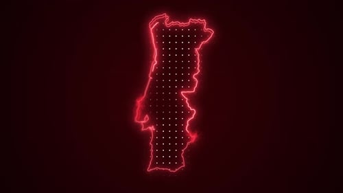 Digital Map of Portugal with Glowing Neon Outline