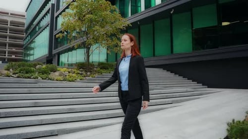 Serious Confident Caucasian Business Woman Walking City Downtown Company Manager Girl Businesswoman