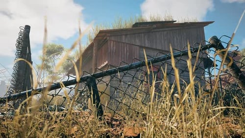 Gritty Abandoned Shack and Chain Link Fence Animation