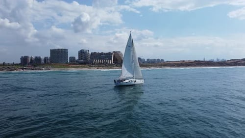 Aerial View of a Sailing Yacht in the Mediterranean Sea