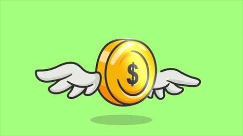 Cartoon Coin Flying With Wings