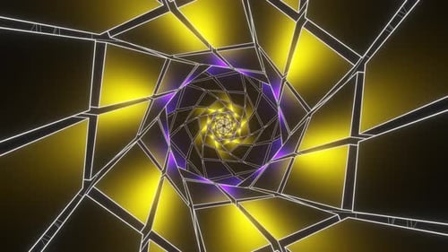 Purple And Gold Hexagonal Of Squares Tunnel Background Vj Loop In 4K