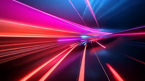Fast-paced neon light streaks through a tunnel