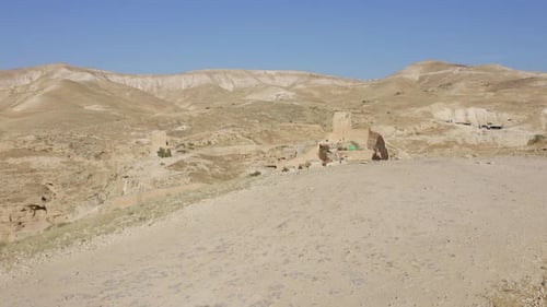 Mar Saba Greek Orthodox Monastery in Israel Judaean Desert, Aerial view