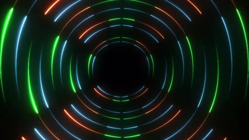 Round Circle Motion Animation Background. Futuristic Neon Background. High Tech Neon Frame Circle Ba