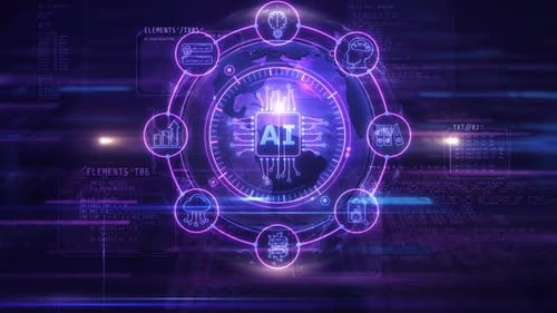 Futuristic Artificial Intelligence Global Network with Data Icons