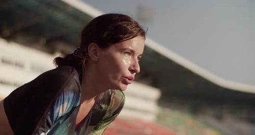 Sweaty Tired Sportswoman Breathing Heavily After Training