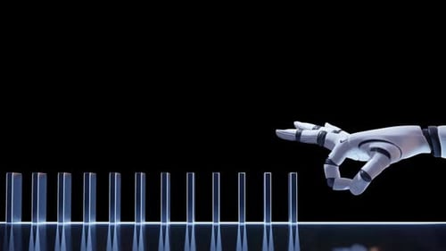 Futuristic Robotic Hand Initiating Domino Effect