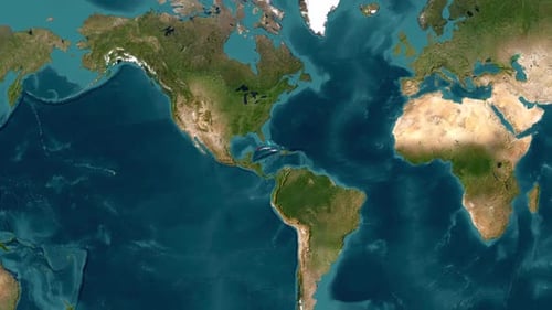 World Map Zoom to Cuba Island Flag Animation