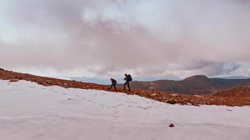 Hiking in the Snowy Pyrenees Mountains of Spain Captured From Above